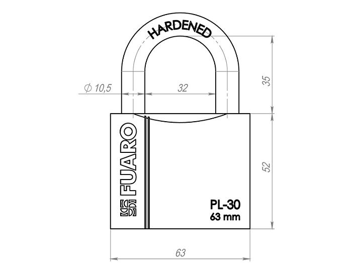 Замок навесной PL-PROTEC-3063 3key (PL-3063) англ. /блистер