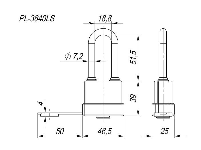 Замок навесной PL-WEATHER-3640 LS 3key (PL-3640 LS) удл. дужка, англ./блистер