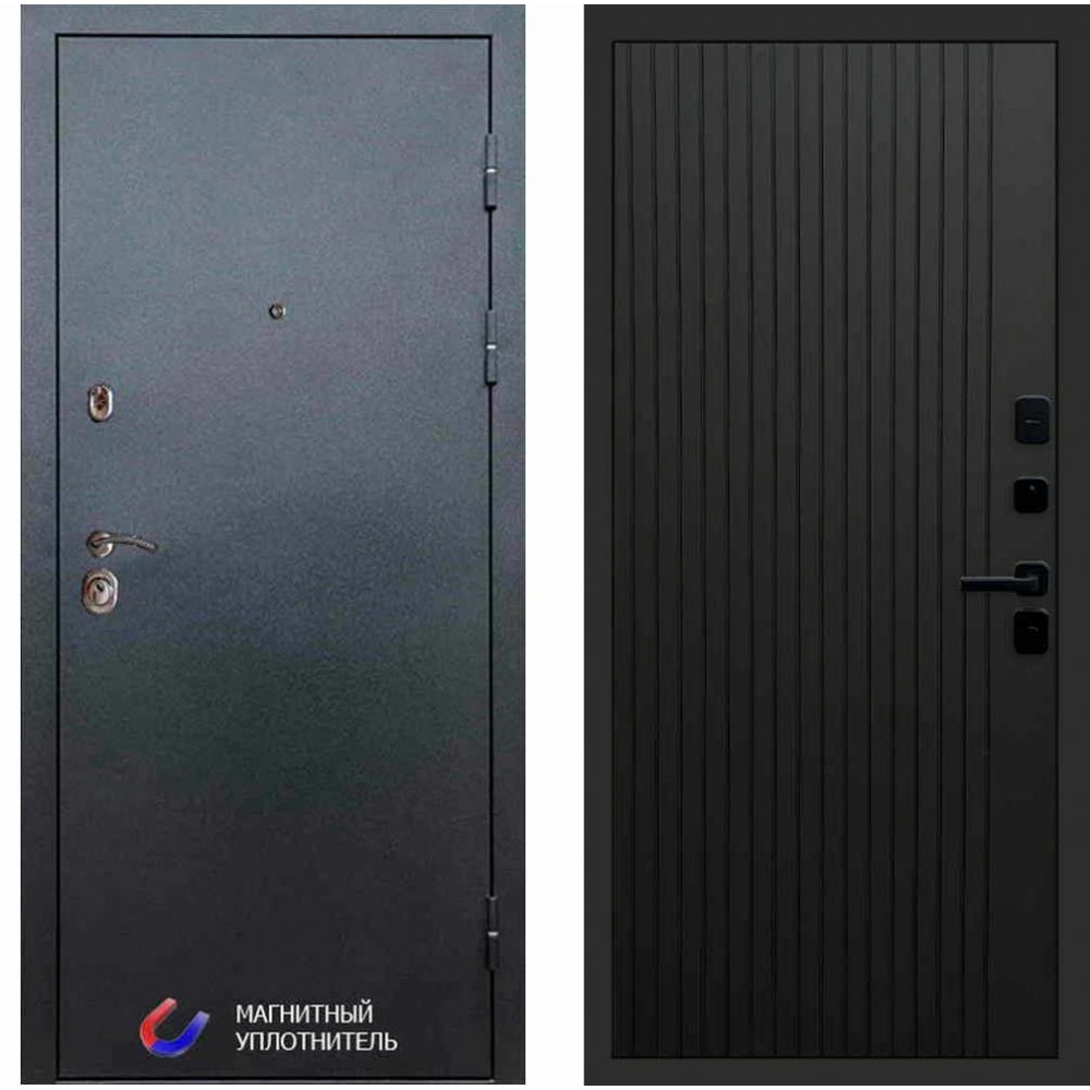 Металлическая стандартная дверь серый / кварц черный 850 2050 в квартиру