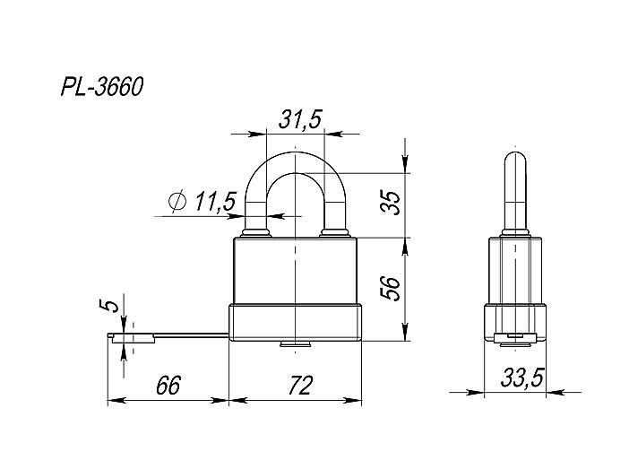 Замок навесной PL-WEATHER-3660 3key (PL-3660), англ. /блистер