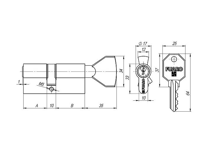 Цилиндровый механизм с вертушкой «100 CM 80 mm» (30+10+40) CP Хром