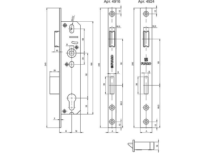 Корпус узкопрофильного замка с защелкой PROF4916-35/92 CP хром
