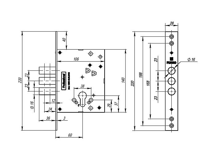 Корпус врезного замка MDV25/C-60.00.3R16