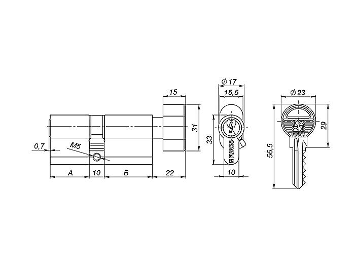 Цилиндровый механизм с вертушкой «100 ZM 80 mm» (30+10+40) BP Латунь 5 кл.