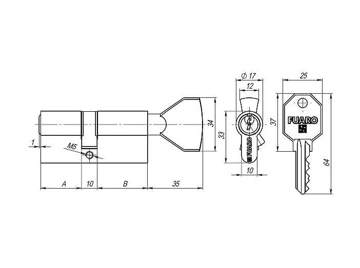 Цилиндровый механизм (100 CM/80) 1000CMKnob80(35+10+35) CP хром 3Key с вертушкой