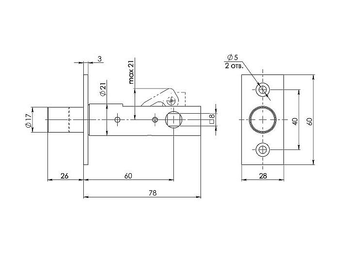 Задвижка врезная DB-PRO.867 (DB 867) CP (хром) 67мм