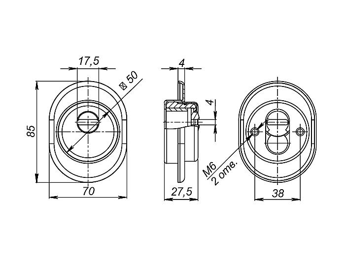 Броненакладка DEF.CRE/OV-set.9726 (DEF 9726) M6x90 врезная с чашкой CP-8 хром
