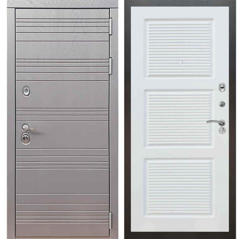 Металлическая левая уличная дверь серый / белый софт мдф 900